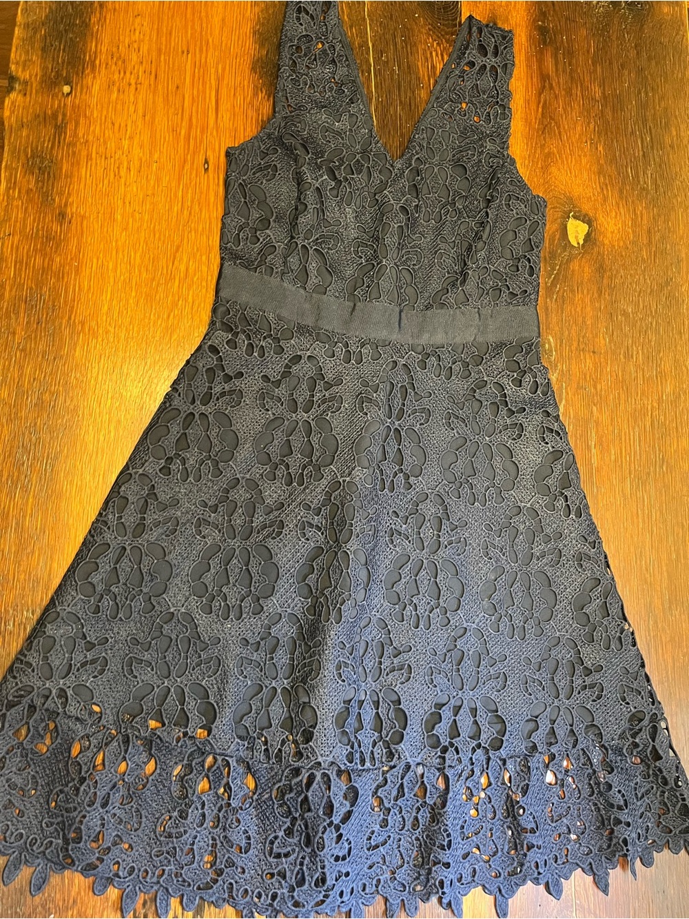 Banana Republic size 4 Black Lace V-Neck Fit-and-Flare Mini Dress